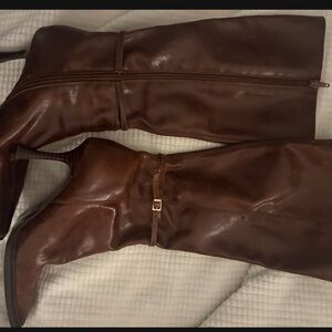 Zara Brown Leather Knee-High Boots